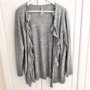 Penningtons 0X Heather Gray Ruffled Edge Knit Lightweight Cardigan Sweater
